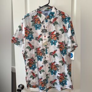Izod White Short-Sleeve Floral & Parrot Button-Down Shirt